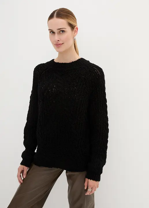 Bonprix Hochwertiger Wollpullover Aus Flammgarn In Premium Qualität Mit Modernen Zopfmuster