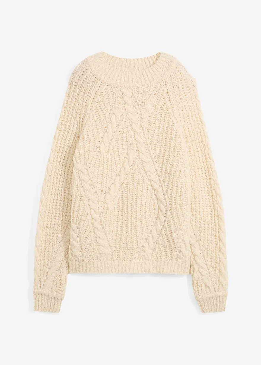 bonprix hochwertiger Wollpullover aus Flammgarn in Premium Qualität mit modernen Zopfmuster