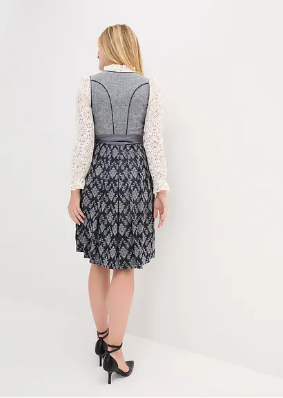Bonprix Hochwertiges Dirndl Mit Mieder Aus Rustikalem Leinen-Mix Rock Aus Edlem Jacquard Und Schürze Aus Schimmerndem Changeant
