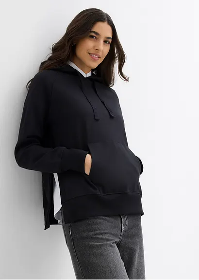 Bonprix Hoodie Mit Raffinierten Seitenschlitzen - Schwarz
