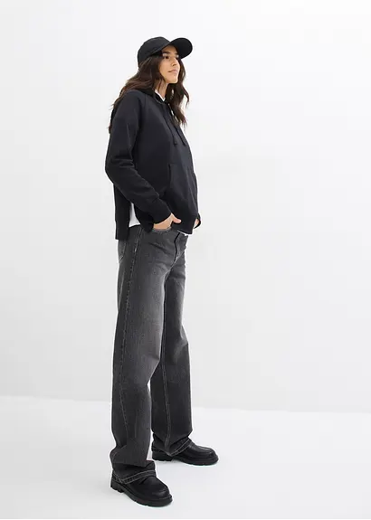 Bonprix Hoodie Mit Raffinierten Seitenschlitzen - Schwarz