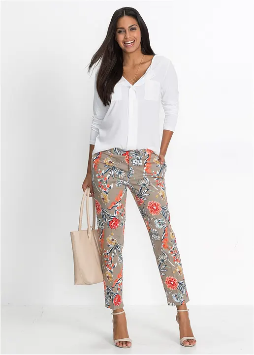 Bonprix Hübsche 7/8-Stretch-Hose Mit Modischem Allover-Druck - Braun