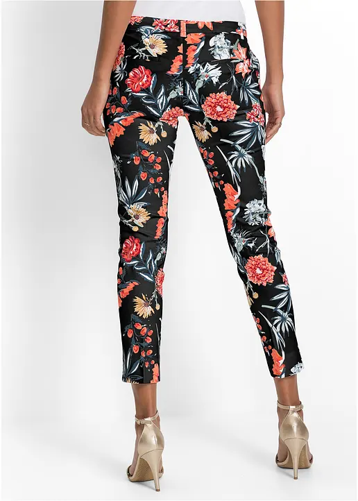 Bonprix Hübsche 7/8-Stretch-Hose Mit Modischem Allover-Druck - Schwarz