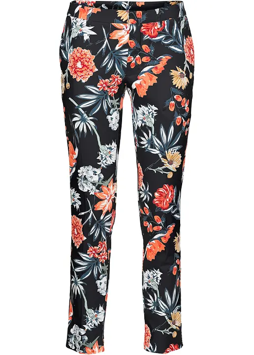 bonprix Hübsche 7/8-Stretch-Hose mit modischem Allover-Druck - schwarz