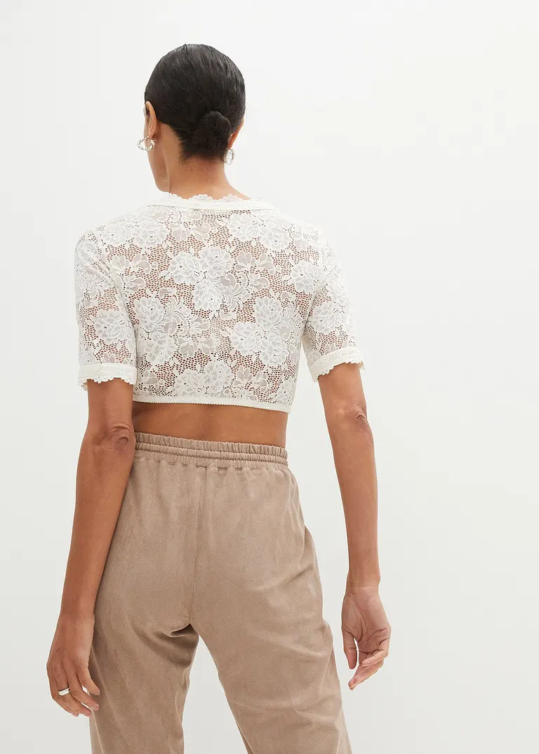 Bonprix Hübsche Dirndlbluse Mit Blumen-Spitze Und Halber Armlänge - Weiß