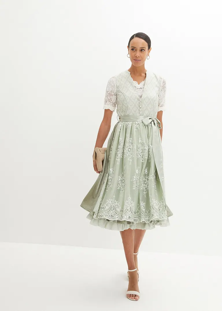 Bonprix Hübsche Dirndlbluse Mit Blumen-Spitze Und Halber Armlänge - Weiß