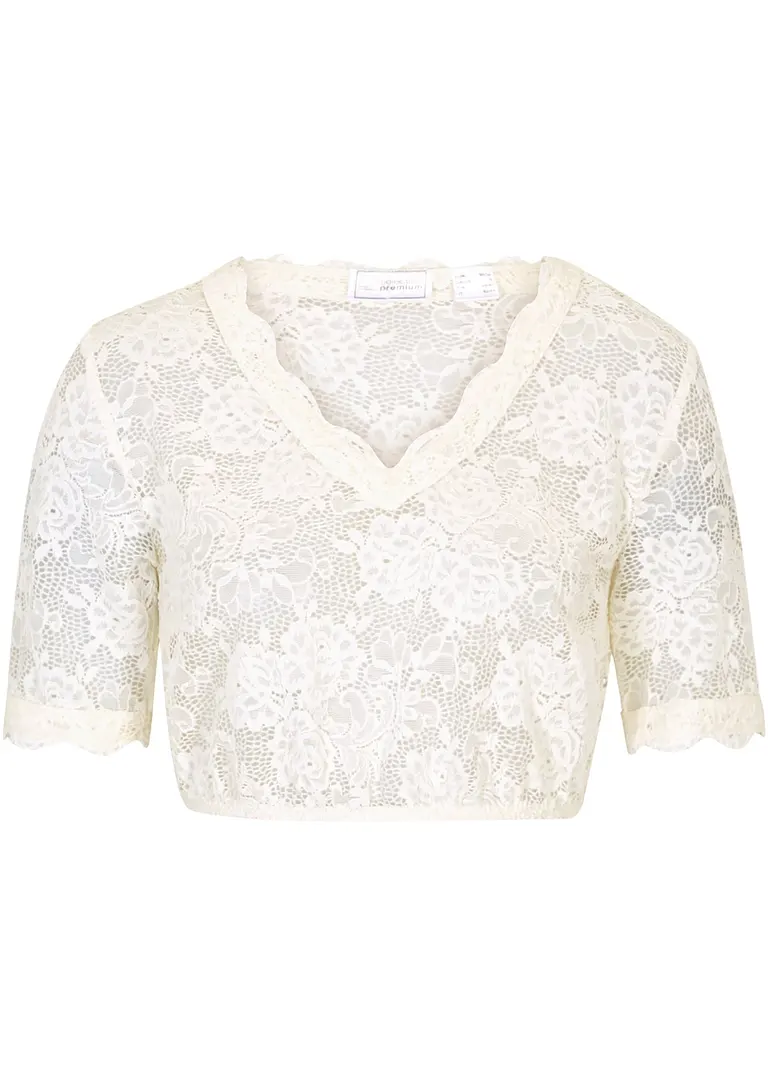 bonprix Hübsche Dirndlbluse mit Blumen-Spitze und halber Armlänge - weiß