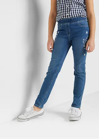 Bonprix Hübsche Mädchen Jeggings Mit Blumenstickerei - Blau