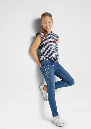 Bonprix Hübsche Mädchen Jeggings Mit Blumenstickerei - Blau