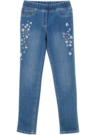 bonprix Hübsche Mädchen Jeggings mit Blumenstickerei - blau