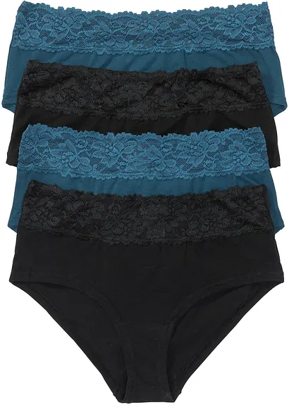 bonprix Hübsche Panty mit Spitzendetail - schwarz + blaupetrol