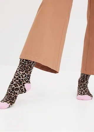 Bonprix Hübsche Rüschen Socke Mit Leo-Print - Leo Gemustert + Schwarz