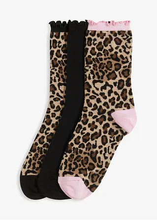 bonprix Hübsche Rüschen Socke mit Leo-Print - leo gemustert + schwarz