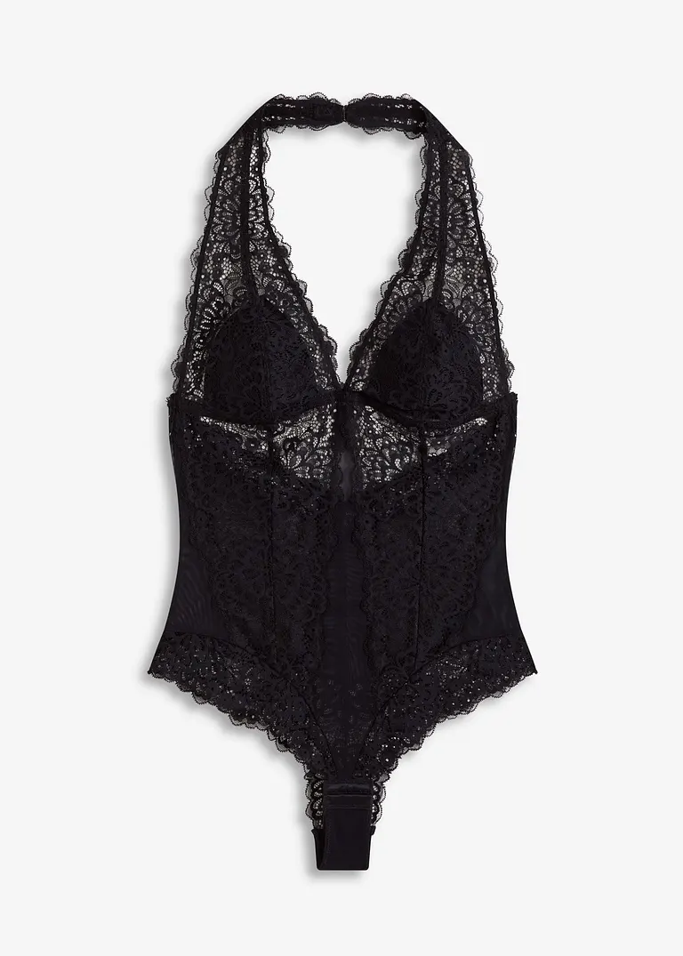 bonprix Hübscher Body aus zarter Spitze mit Neckholder - schwarz - Damen