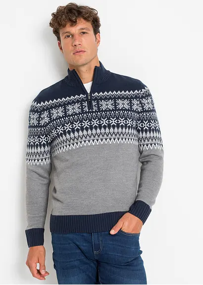 Bonprix Hübscher Norweger Pullover Mit Stehkragen Und Reißverschluss