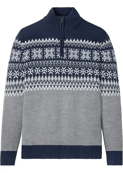 bonprix Hübscher Norweger Pullover mit Stehkragen und Reißverschluss