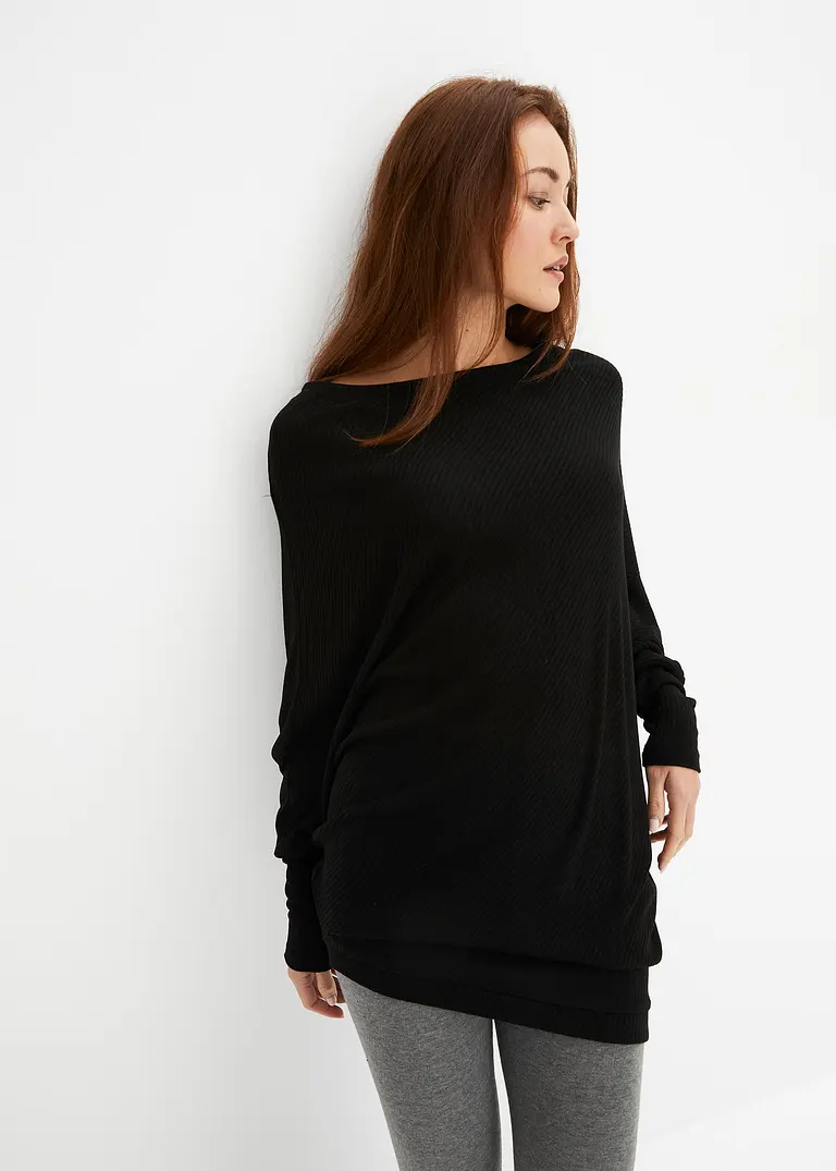 Bonprix Hübscher Pullover In Rippstrick-Optik Und Asymmetrischem Saum