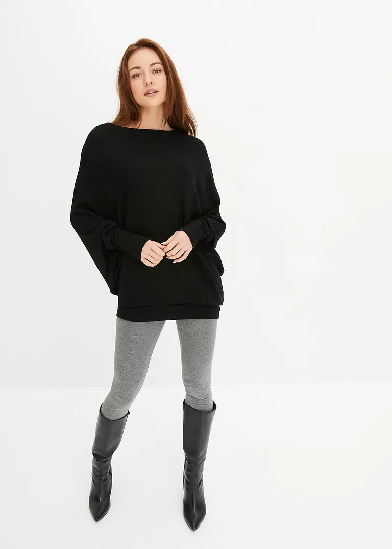 Bonprix Hübscher Pullover In Rippstrick-Optik Und Asymmetrischem Saum