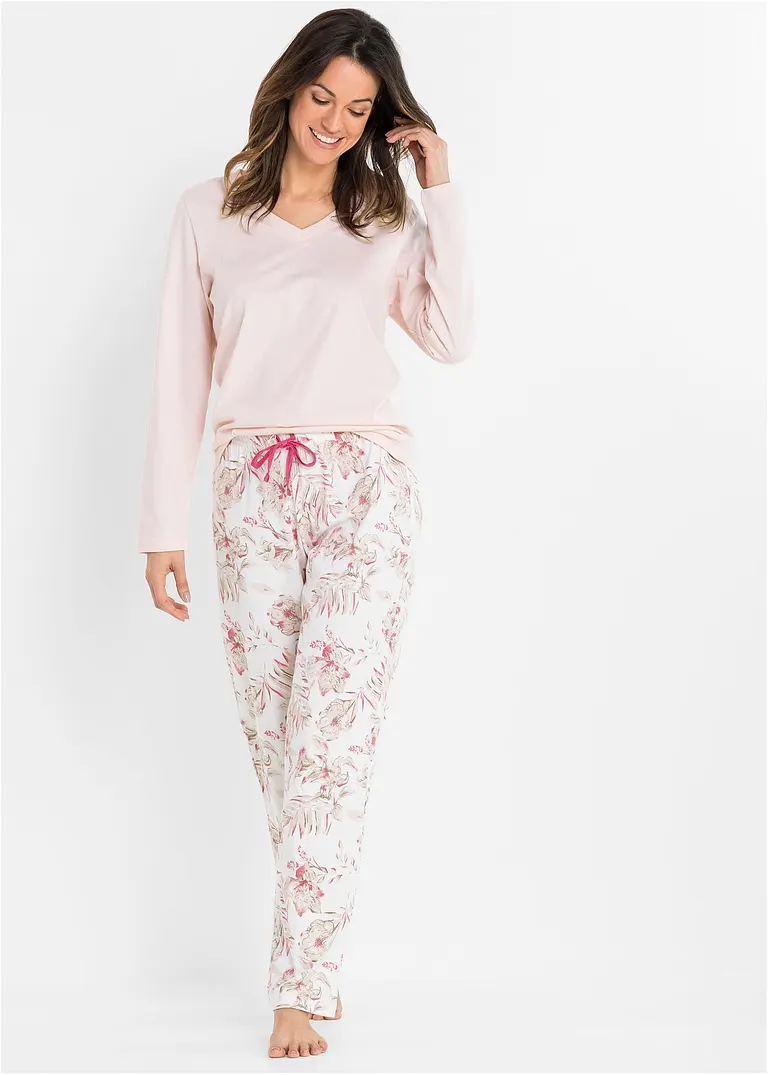 Bonprix Hübscher Pyjama Mit V-Ausschnitt - Magnolie Geblümt