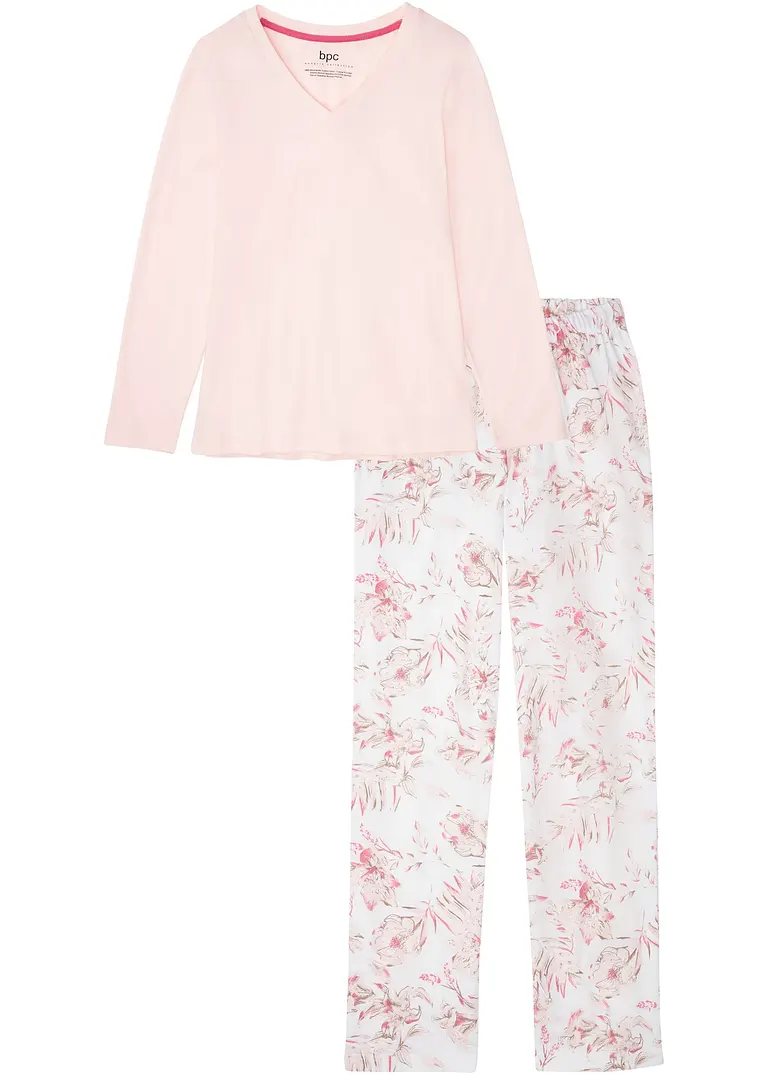 bonprix Hübscher Pyjama mit V-Ausschnitt - magnolie geblümt