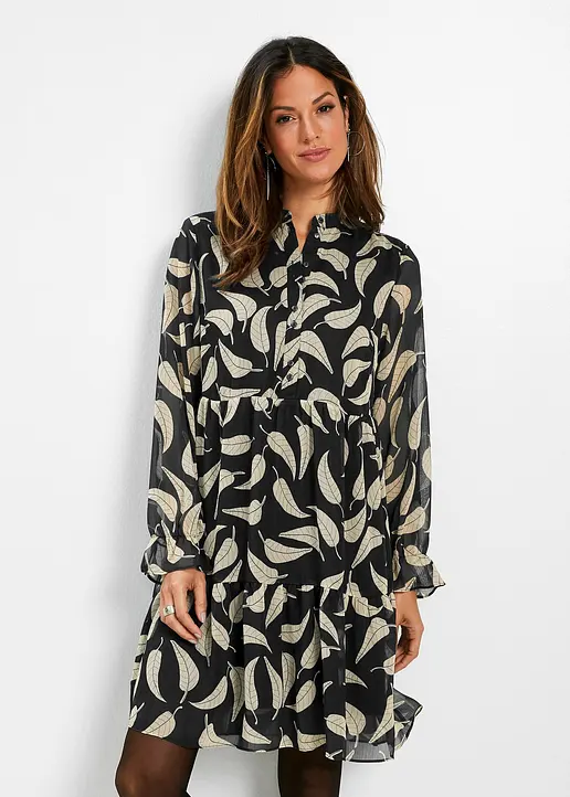 Bonprix Hübsches Chiffon Kleid In Bequemer Form - Schwarz