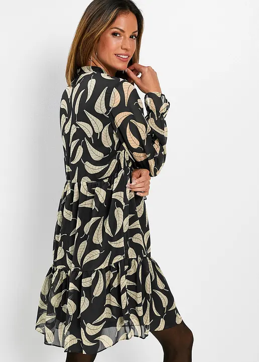 Bonprix Hübsches Chiffon Kleid In Bequemer Form - Schwarz