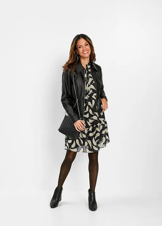 Bonprix Hübsches Chiffon Kleid In Bequemer Form - Schwarz