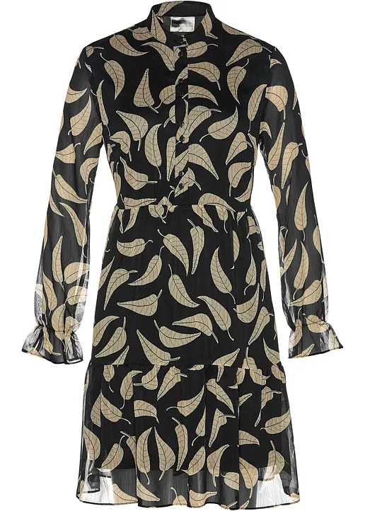 bonprix Hübsches Chiffon Kleid in bequemer Form - schwarz
