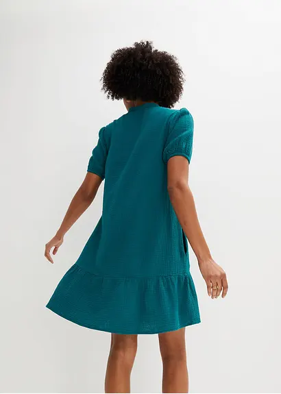 Bonprix Hübsches Musselin-Kleid Mit Volant. - Petrol - Damen