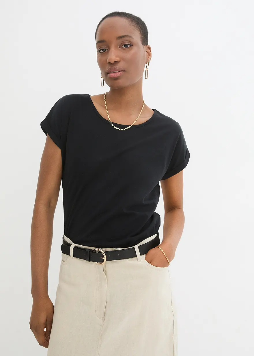 Bonprix Hübsches Shirt Mit Flügelärmeln - Schwarz - Damen