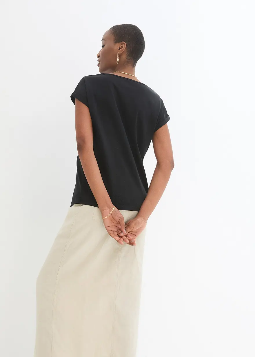 Bonprix Hübsches Shirt Mit Flügelärmeln - Schwarz - Damen