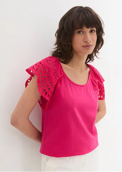 Bonprix Hübsches Shirt Mit Lochstickerei An Den Ärmeln - Pink