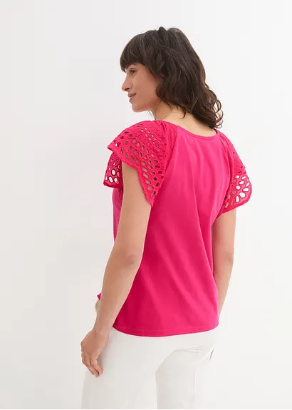 Bonprix Hübsches Shirt Mit Lochstickerei An Den Ärmeln - Pink