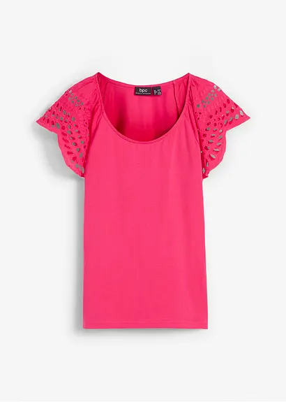 bonprix Hübsches Shirt mit Lochstickerei an den Ärmeln - pink