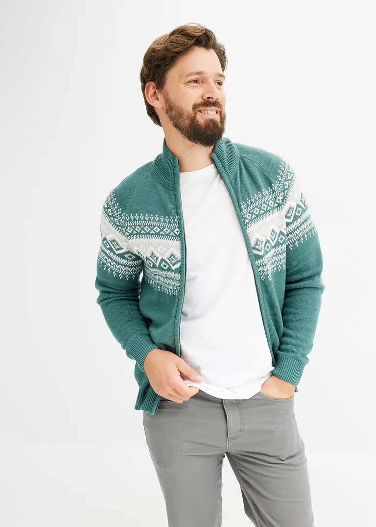 Bonprix Jacke Aus Strick Mit Modischem Muster Und Im Regular Fit - Grün