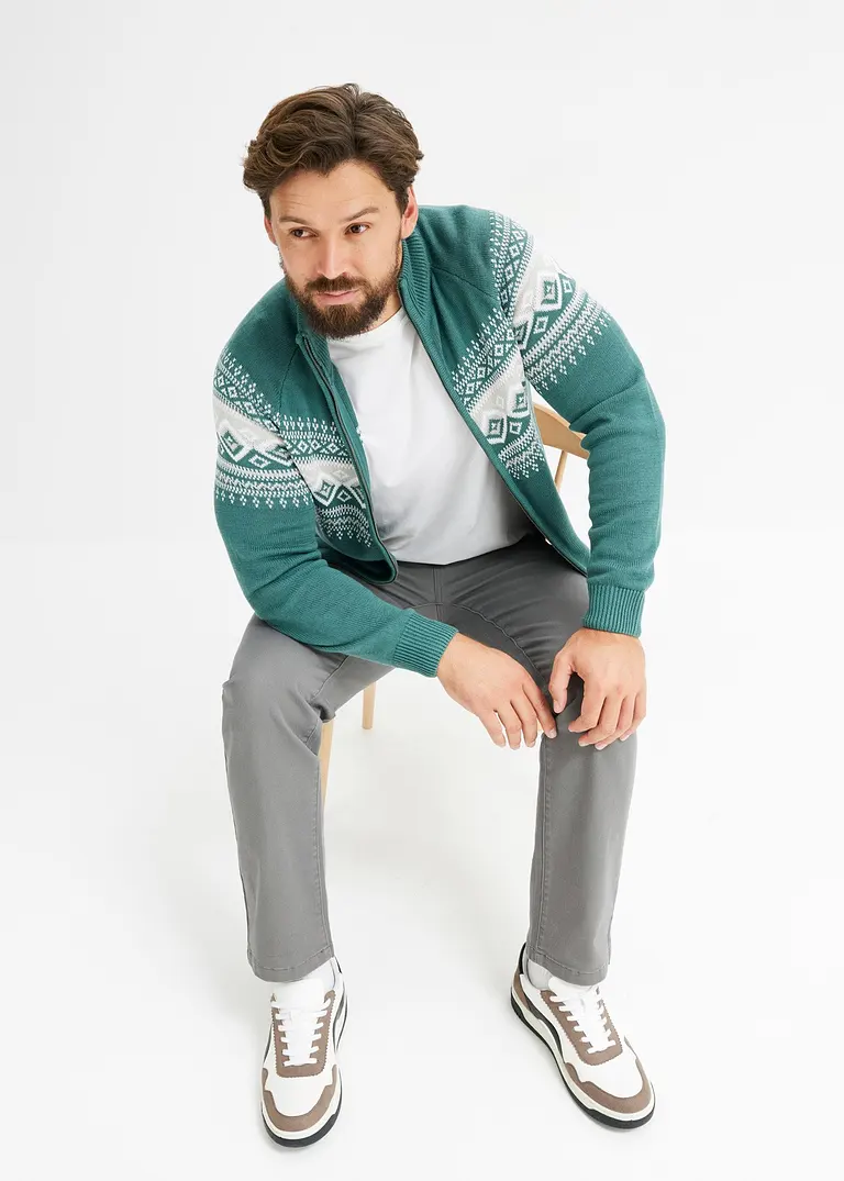 Bonprix Jacke Aus Strick Mit Modischem Muster Und Im Regular Fit - Grün