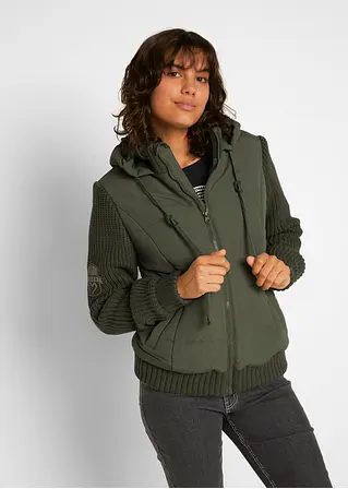 Bonprix Jacke In Westen-Optik Mit Strickärmeln Und Kapuze - Grün - Damen