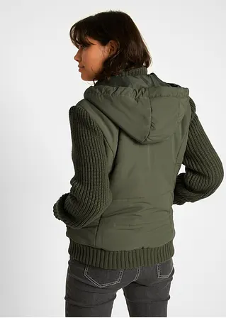 Bonprix Jacke In Westen-Optik Mit Strickärmeln Und Kapuze - Grün - Damen