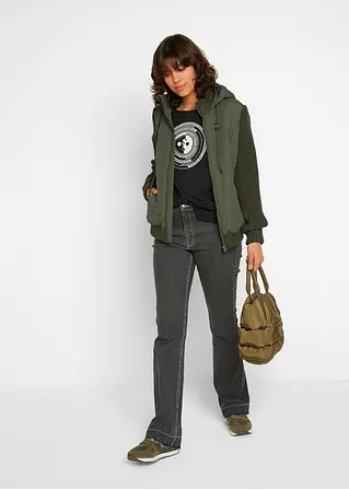 Bonprix Jacke In Westen-Optik Mit Strickärmeln Und Kapuze - Grün - Damen