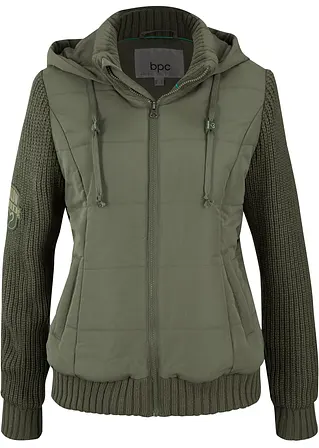 bonprix Jacke in Westen-Optik mit Strickärmeln und Kapuze - grün - Damen