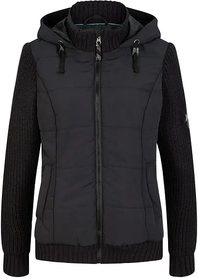 bonprix Jacke in Westen-Optik mit Strickärmeln und Kapuze - schwarz