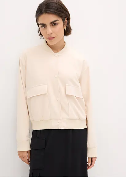 Bonprix Jacke Mit Knopfleiste Und Taschen - Beige - Damen