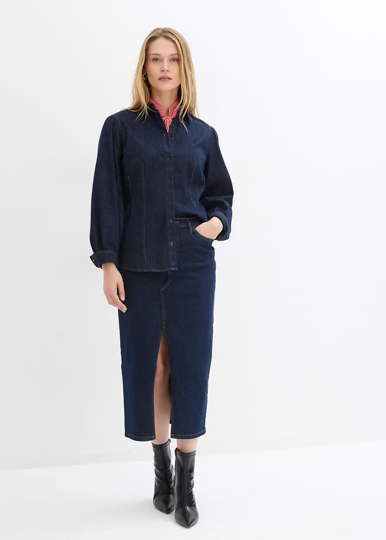 Bonprix Jeans-Hemdbluse Mit Weiten Ärmeln - Blau - Damen