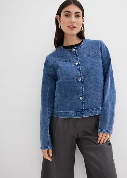 Bonprix Jeansjacke Verkürzt Und Mit Taschen - Blau - Damen