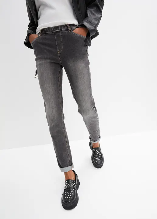 Bonprix Jeggings Schlupfjeans Mit Softem Washing-Effekt - Schwarz - Damen