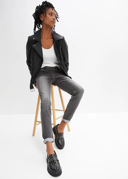 Bonprix Jeggings Schlupfjeans Mit Softem Washing-Effekt - Schwarz - Damen