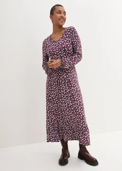 Bonprix Jersey-Kleid Mit Volant Am Rock Umspielt Die Figur - Lila - Damen