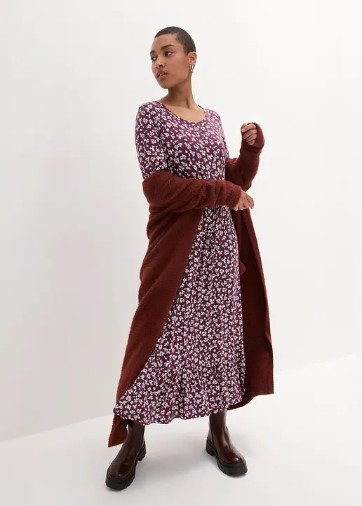 Bonprix Jersey-Kleid Mit Volant Am Rock Umspielt Die Figur - Lila - Damen