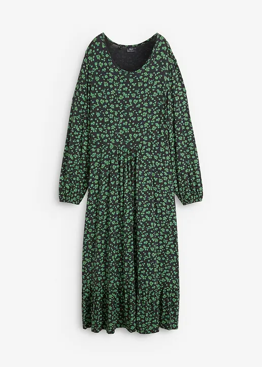 bonprix Jersey-Kleid mit Volant am Rock umspielt die Figur - grün - Damen
