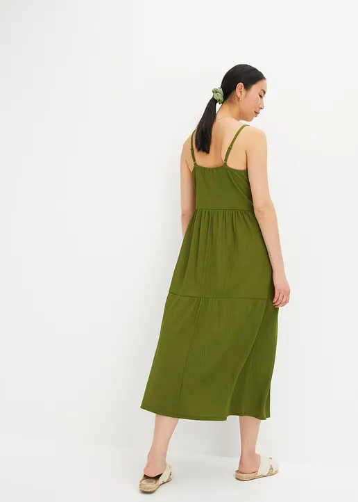 Bonprix Jersey-Kleid Mit Volants Und Dekorativer Knopfleiste - Grün